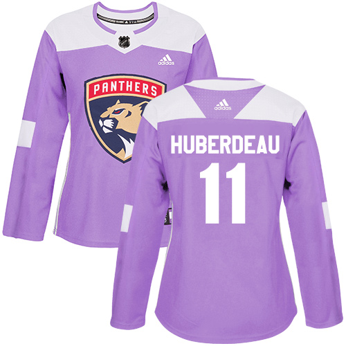 Adidas Panthers #11 Jonathan Huberdeau Purple Authentic Fights Cancer Women's Stitched NHL Jersey - Click Image to Close